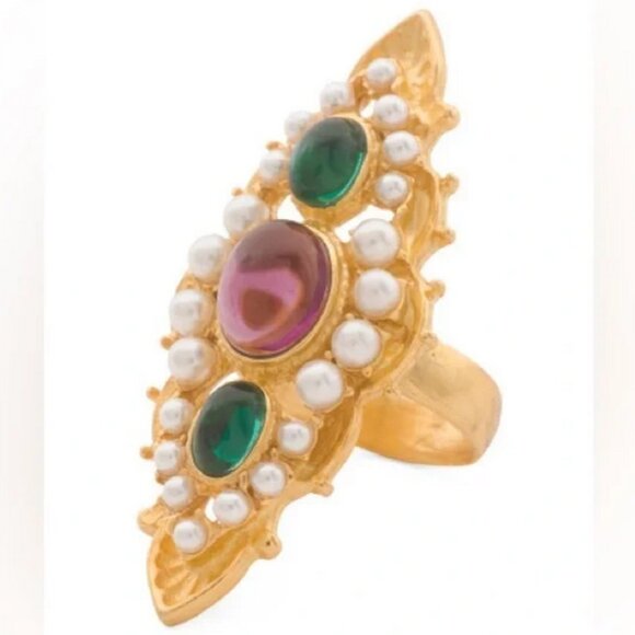 BEN AMUN 24k Gold Plated Tudor Swarovski Crystal Arabic Royal Vintage Ring NWOT - Picture 3 of 8